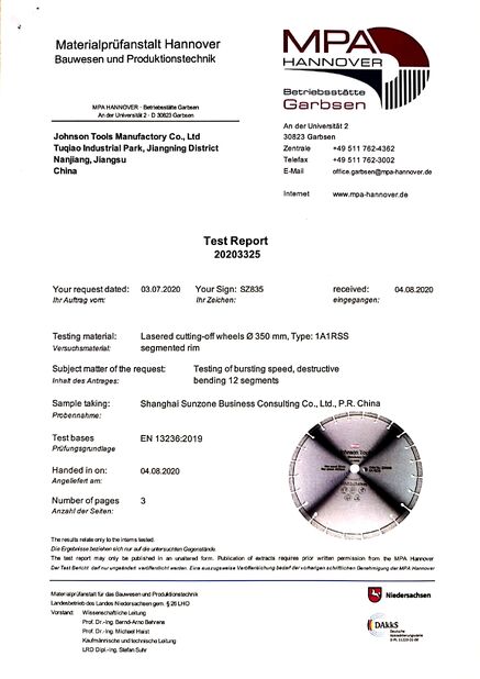 Chiny Johnson Tools Manufactory Co.,Ltd Certyfikaty